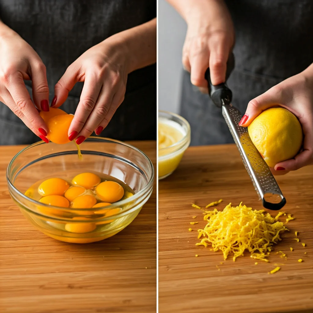 Lemons getting zested and yolks getting separated out for lemon curd.