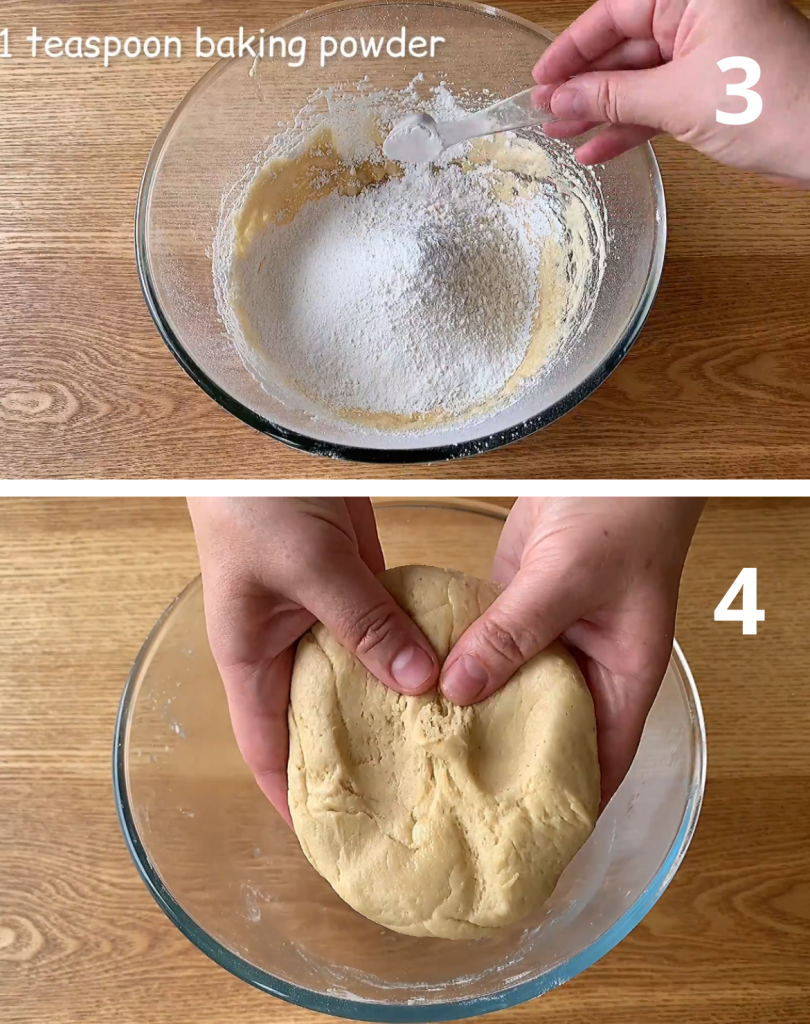 Adding an egg to the cookie batter, preparing for smooth and soft vanilla shortbread cookies. 