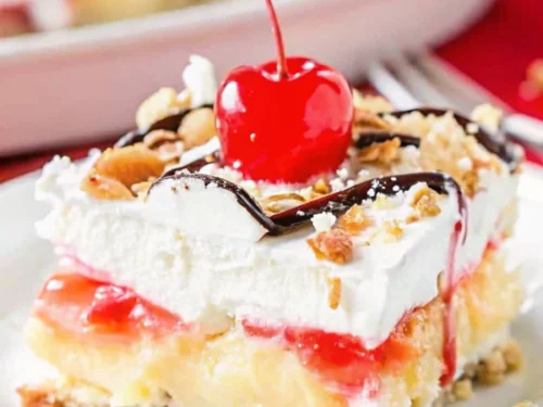 no-bake banana split cake